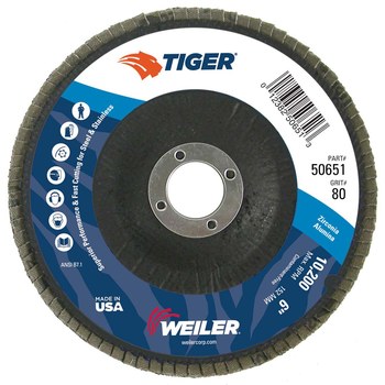 Weiler Tiger Type 29 Flap Disc 50651 - Zirconium - 6 in - 80 - Medium