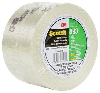 3M Scotch 893 Clear Filament Strapping Tape - 18 mm Width x 720 m Length - 6 mil Thick - 03053