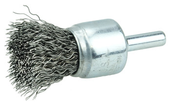 Weiler Wolverine Steel Cup Brush - Unthreaded Stem Attachment - 3/4 in Diameter - 0.014 in Bristle Diameter - 36246