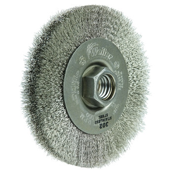 Weiler 00156 Wheel Brush - 4 in Dia - Crimped Stainless Steel Bristle
