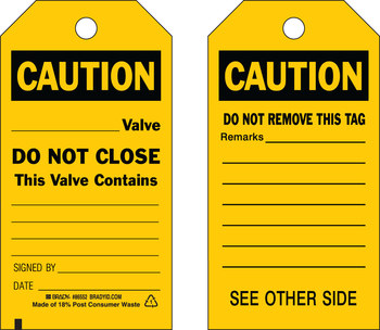 Picture of Brady Black on Yellow Metal Grommet, Self-Laminating, Write-On Polyester 86552 Equipment Safety Tag (Main product image)