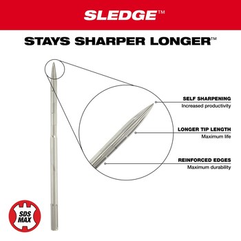 Milwaukee 1/2 in SDS-Max Chisel Bit 48-62-4250 - 12 in Overall Length - High Speed Steel - SDS-Max Shank