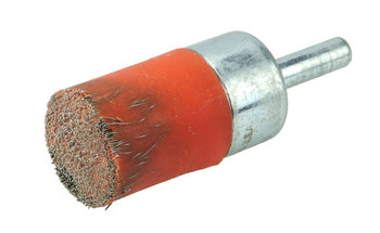 Weiler Polyflex Steel Cup Brush - Unthreaded Stem Attachment - 3/4 in Diameter - 0.010 in Bristle Diameter - Orange Elastomer - 35540