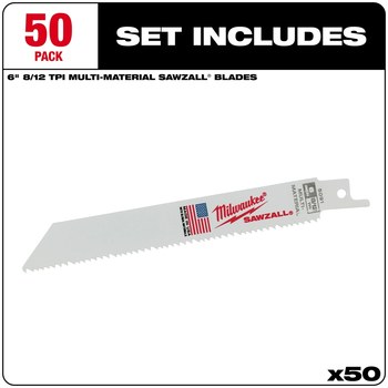 Milwaukee SAWZALL Reciprocating Saw Blade 48-01-6091 - 8/12 TPI - 0.75 in Width x 0.05 in Thick - Bi-Metal
