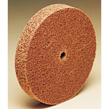 3M Scotch-Brite CP-UW Unitized Aluminum Oxide Medium Deburring Wheel - Fine Grade - Arbor Attachment - 3 in Diameter - 1/4 in Center Hole - 1/8 in Thickness - 05492