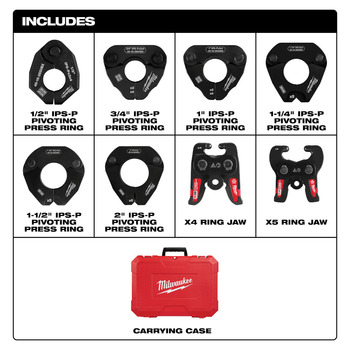 Milwaukee M18 FORCE LOGIC Press Tools Pivoting Press Pring Kit 49-16-2697X - 1/2 in, 3/4 in, 1 in, 1-1/4 in, 1-1/2 in, 2 in Capacity