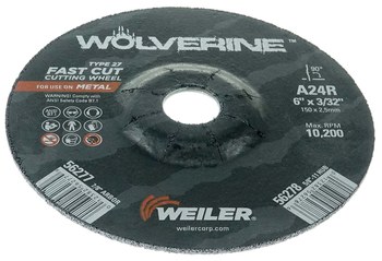Weiler Wolverine Cutoff Wheel 56277 - Type 27 - Depressed Center Wheel - 6 in - Aluminum Oxide - 24 - R