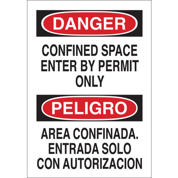 Picture of Brady B-401 Polystyrene Rectangle White English / Spanish Confined Space Sign part number 122509 (Main product image)