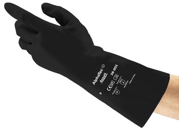 Ansell AlphaTec Black 9 Water Based Butyl Unsupported Chemical-Resistant Gloves - Butyl Polymer Full Coverage Coating - 14 in Length - Diamond Embossed Finish - 14 mil Thick - 38-001PP/9