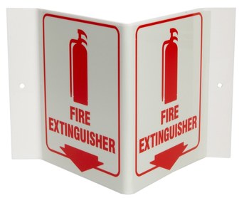 Picture of Brady Prinzing Acrylic V Shape White English Fire Equipment Sign part number V1FEG1G (Main product image)