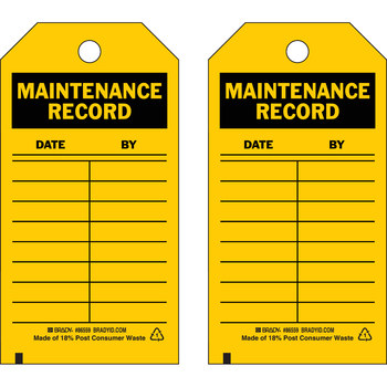 Picture of Brady Black on Yellow Metal Grommet, Self-Laminating, Write-On Polyester 86559 Maintenance Tag (Main product image)