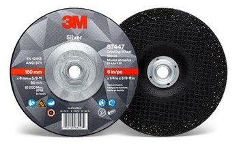 3M Silver Ceramic Depressed-Center Grinding Wheel - 6 in Diameter - 87450