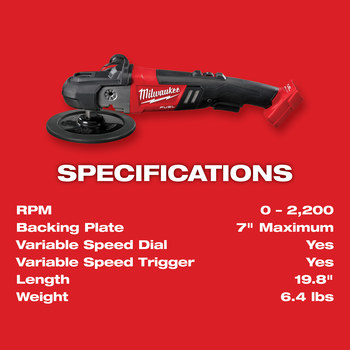 Milwaukee M18 FUEL Li-Ion Battery Variable Speed Polisher - 2738-20