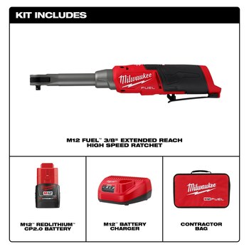 Milwaukee M12 FUEL Ratchet Kit 2569-21 - M12 REDLITHIUM Battery - 420 in/lb Max