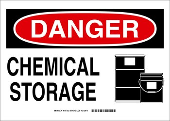 Picture of Brady B-120 Fiberglass Reinforced Polyester Rectangle White English Chemical Storage Sign part number 131754 (Main product image)