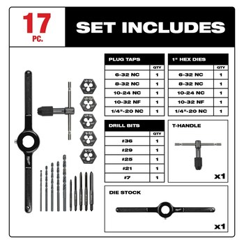 Milwaukee Tap & Die Set 49-22-5600 - Black Oxide - High Carbon Steel