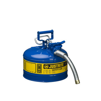Picture of Justrite Accuflow Blue Steel Leak-Proof, Pressure-Relief Vent, Self-Closing 2 1/2 gal Safety Can (Main product image)