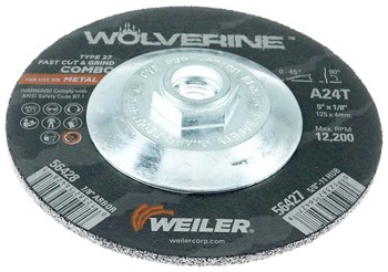Weiler Wolverine Cutoff Wheel 56427 - Type 27 - Depressed Center Wheel - 5 in - Aluminum Oxide - 24 - T