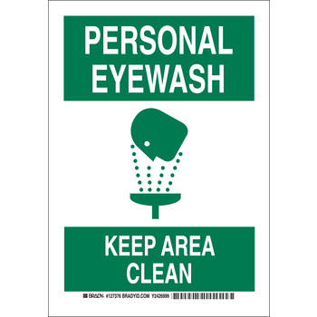 Picture of Brady B-555 Aluminum Rectangle White English Eyewash Sign part number 127374 (Main product image)