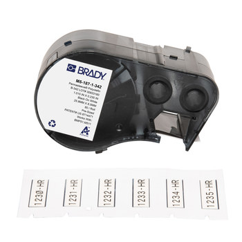 Picture of Brady PermaSleeve Black on White Flame-Retardant, Heat-Shrinkable Polyolefin Thermal Transfer M5-187-1-342 Heat-Shrink Labels (Main product image)