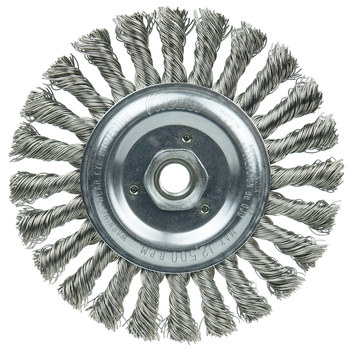 Weiler Roughneck 08796 Wheel Brush - 6 in Dia - Knotted - Stringer Bead Stainless Steel Bristle