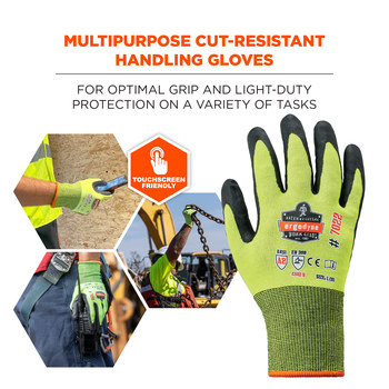 Ergodyne ProFlex 7022 Hi-Vis Lime Large Cut-Resistant Gloves - ANSI A2 Cut Resistance - Nitrile Palm & Fingers Coating - 17974