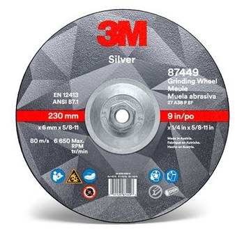 3M Silver Depressed-Center Grinding Wheel 87449 - 9 in - Ceramic Aluminum Oxide - 36