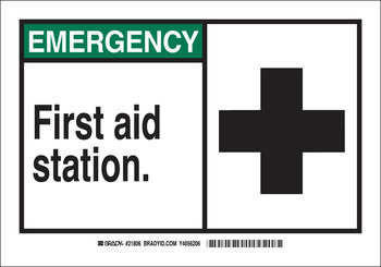 Picture of Brady B-120 Fiberglass Reinforced Polyester Rectangle White English First Aid Sign part number 62818 (Main product image)