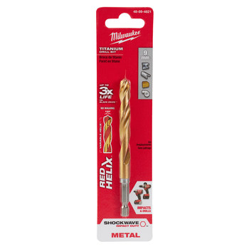 Picture of Milwaukee SHOCKWAVE RED HELIX 9 mm 135° Right Hand Cut Titanium Coated Drill Bit 48-89-4821 (Main product image)
