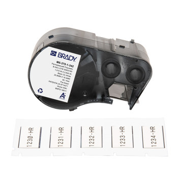 Picture of Brady PermaSleeve Black on White Flame-Retardant, Heat-Shrinkable Polyolefin Thermal Transfer M5-375-1-342 Heat-Shrink Labels (Main product image)