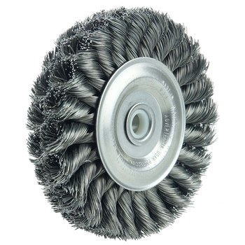 Weiler 09134 Wheel Brush - 4 in Dia - Knotted - Standard Twist Steel Bristle