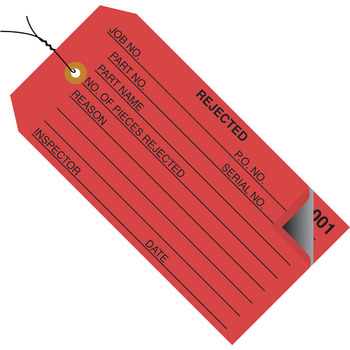Picture of Red Metal Grommet 13 Point Cardstock 9405 Inspection Tags 2 Part - Numbered 000-499 - Pre-Wired (Main product image)