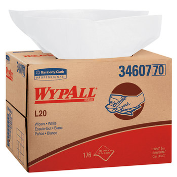 Kimberly-Clark Wypall L20 Wiper 34607, Paper, - 12.5 in x 16.8 in - White