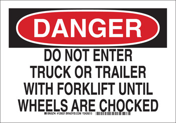 Picture of Brady B-555 Aluminum Rectangle White English Truck & Forklift Warehouse Traffic Sign part number 129522 (Main product image)