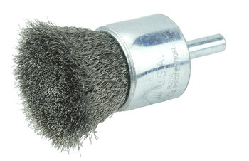 Weiler Wolverine Stainless Steel Cup Brush - Unthreaded Stem Attachment - 1 in Diameter - 0.006 in Bristle Diameter - 36285