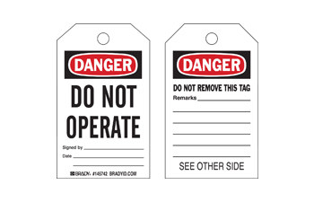 Picture of Brady Toughwash White / Black / Red Plastic 145768 Lockout / Tagout Tag (Main product image)