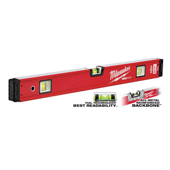 Milwaukee REDSTICK Red Aluminum Box Level - 24 in Length - 1.19 in Wide - 2.53 in Thick - MLBX24