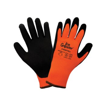 Global Glove Ice Gripster High-Visibility Orange Medium Brushed Acrylic Terry Cloth Work Gloves - Level A2 Cut Resistance - Rubber Latex Coating - 378INT-8(M)
