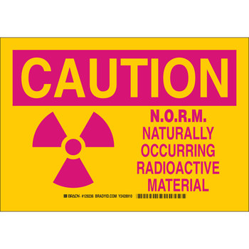 Picture of Brady B-401 Polystyrene Rectangle Yellow English Radiation Hazard Sign part number 129235 (Main product image)