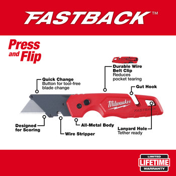 Milwaukee FASTBACK 48-22-1501 Folding Utility Knife - Steel - 6.87 in - 53440