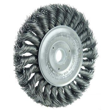 Weiler 08045 Wheel Brush - 4 in Dia - Knotted - Standard Twist Steel Bristle