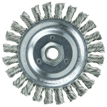 Weiler Roughneck 09866 Wheel Brush - 5 in Dia - Knotted - Stringer Bead Stainless Steel Bristle