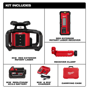 Milwaukee M18 Red/Black Polycarbonate, Nylon, Glass-Filled Nylon Exterior Rotary Laser - 3701-21