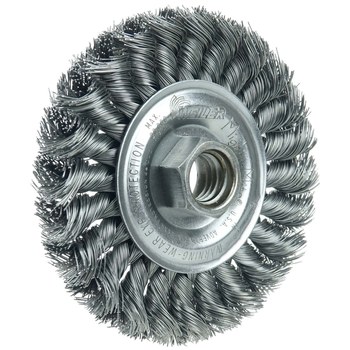 Weiler 13120 Wheel Brush - 4 in Dia - Knotted - Standard Twist Steel Bristle