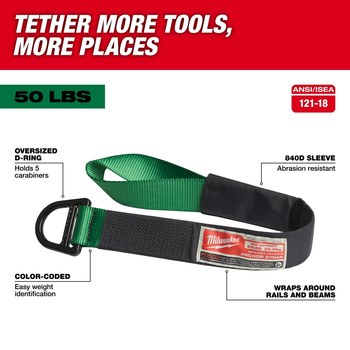 Milwaukee Anchor Strap 48-22-8855, 2.75 in x 26 in, Nylon/Rubber, Black/Green - 54411