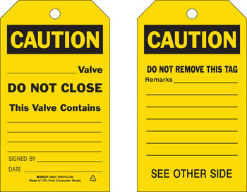 Picture of Brady Black on Yellow Metal Grommet, Self-Laminating, Write-On Polyester 86607 Equipment Safety Tag (Main product image)