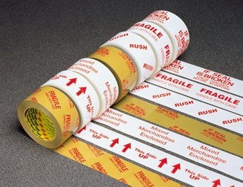 3M Scotch 3775 White Printed Box Sealing Tape - Pattern/Text = MIXED MERCHANDISE ENCLOSED - 48 mm Width x 100 m Length - 1.9 mil Thick - 72458