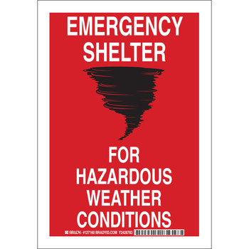 Brady 127160 Tornado & Severe Weather Shelter Sign, Red, B-302, 7 in x ...