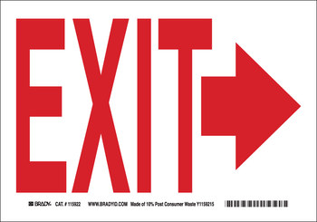 Picture of Brady B-563 High Density Polypropylene Rectangle White English Exit Sign part number 116086 (Main product image)