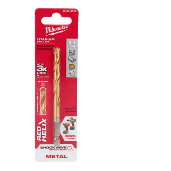 Picture of Milwaukee SHOCKWAVE RED HELIX 6.8 mm 135° Right Hand Cut Titanium Coated Drill Bit 48-89-4816 (Main product image)